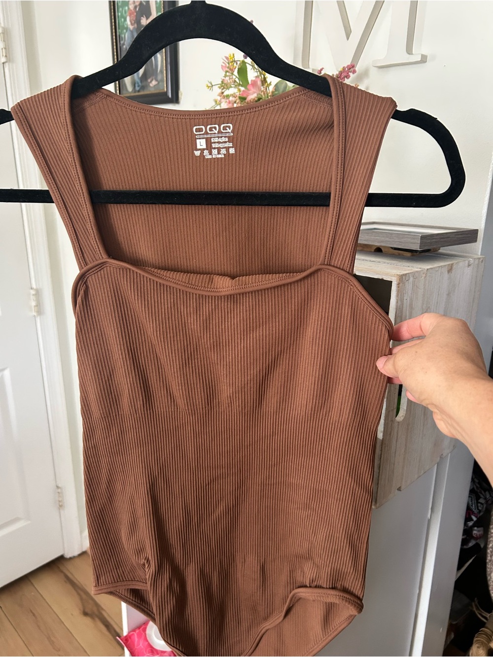 Gucci Ribbed Brown Square-Neck Bodysuit